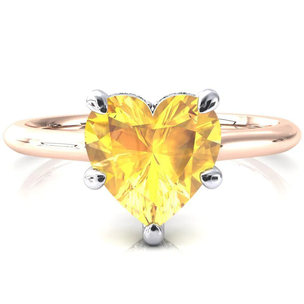 Secret Heart Yellow Sapphire 5 Prong Floating Halo Engagement Ring