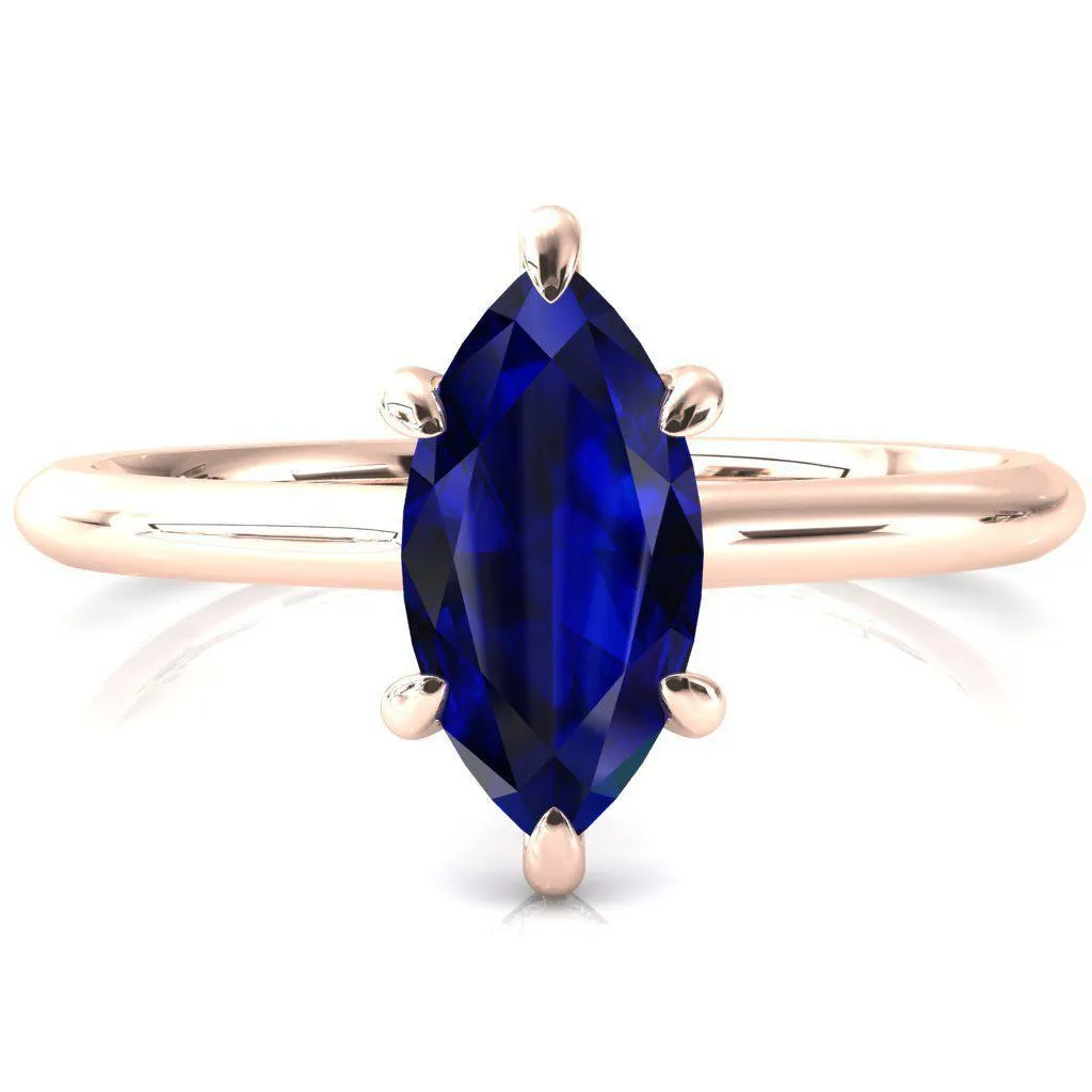 Secret Marquise Blue Sapphire 6 Prong Floating Halo Engagement Ring