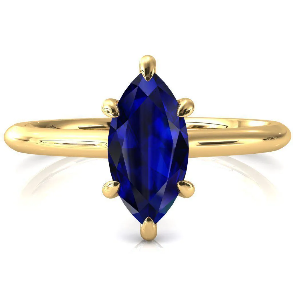 Secret Marquise Blue Sapphire 6 Prong Floating Halo Engagement Ring