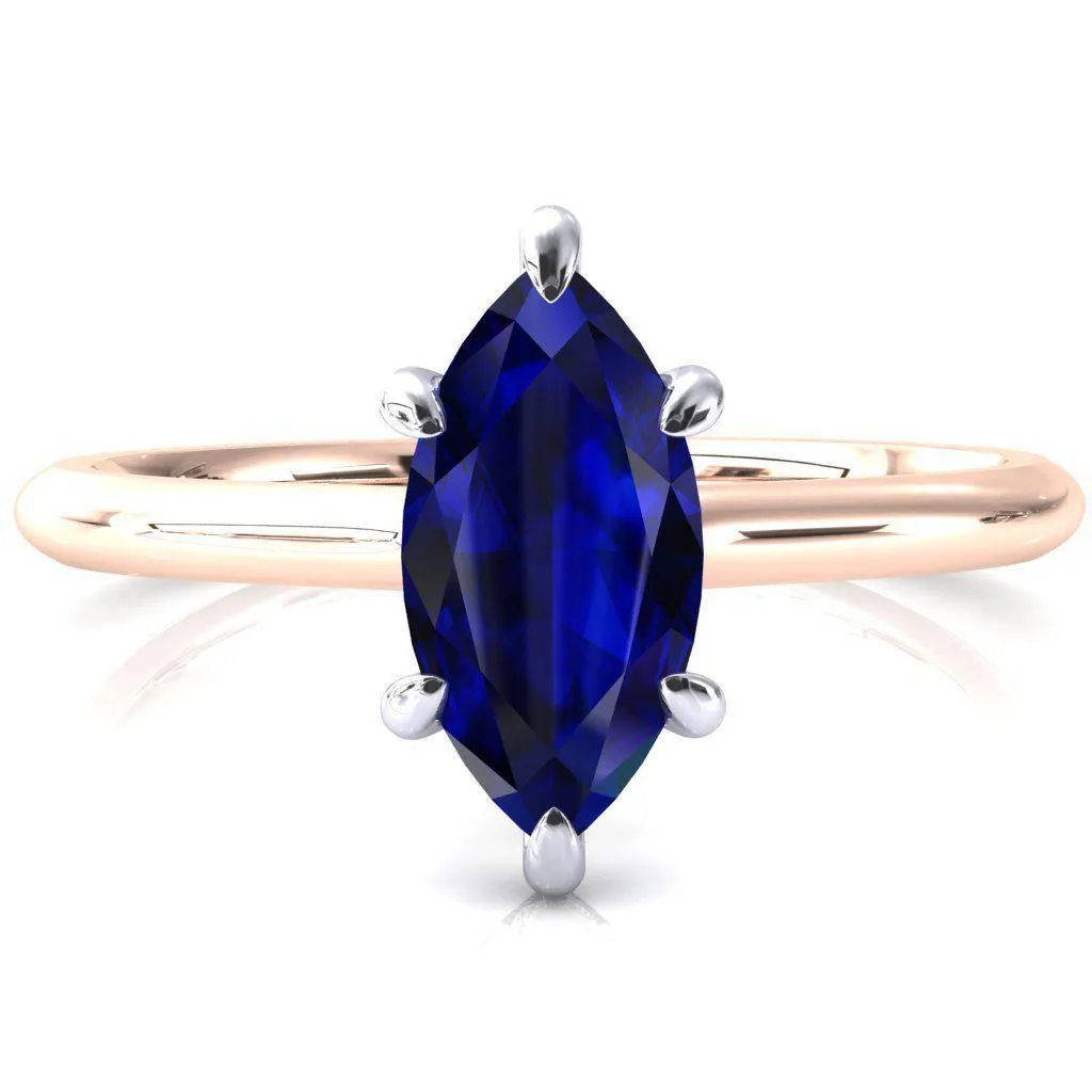 Secret Marquise Blue Sapphire 6 Prong Floating Halo Engagement Ring
