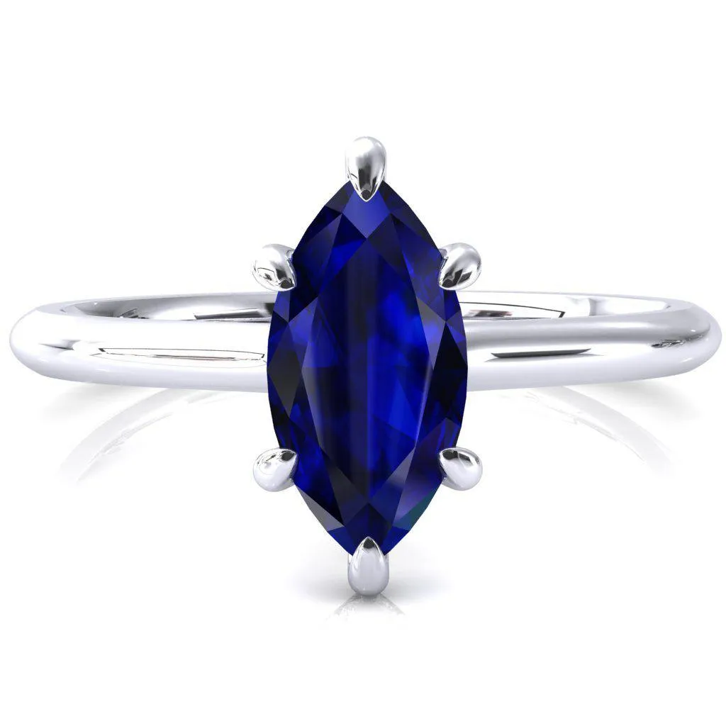 Secret Marquise Blue Sapphire 6 Prong Floating Halo Engagement Ring