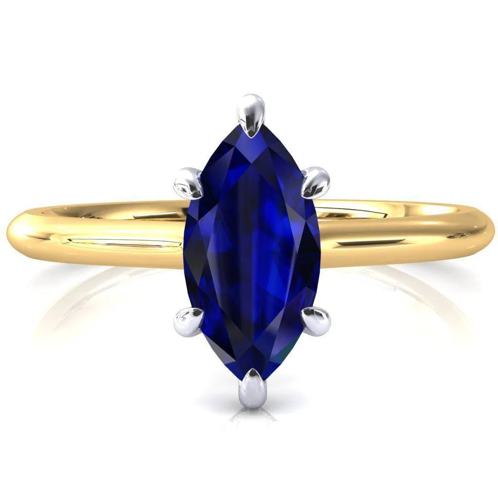 Secret Marquise Blue Sapphire 6 Prong Floating Halo Engagement Ring