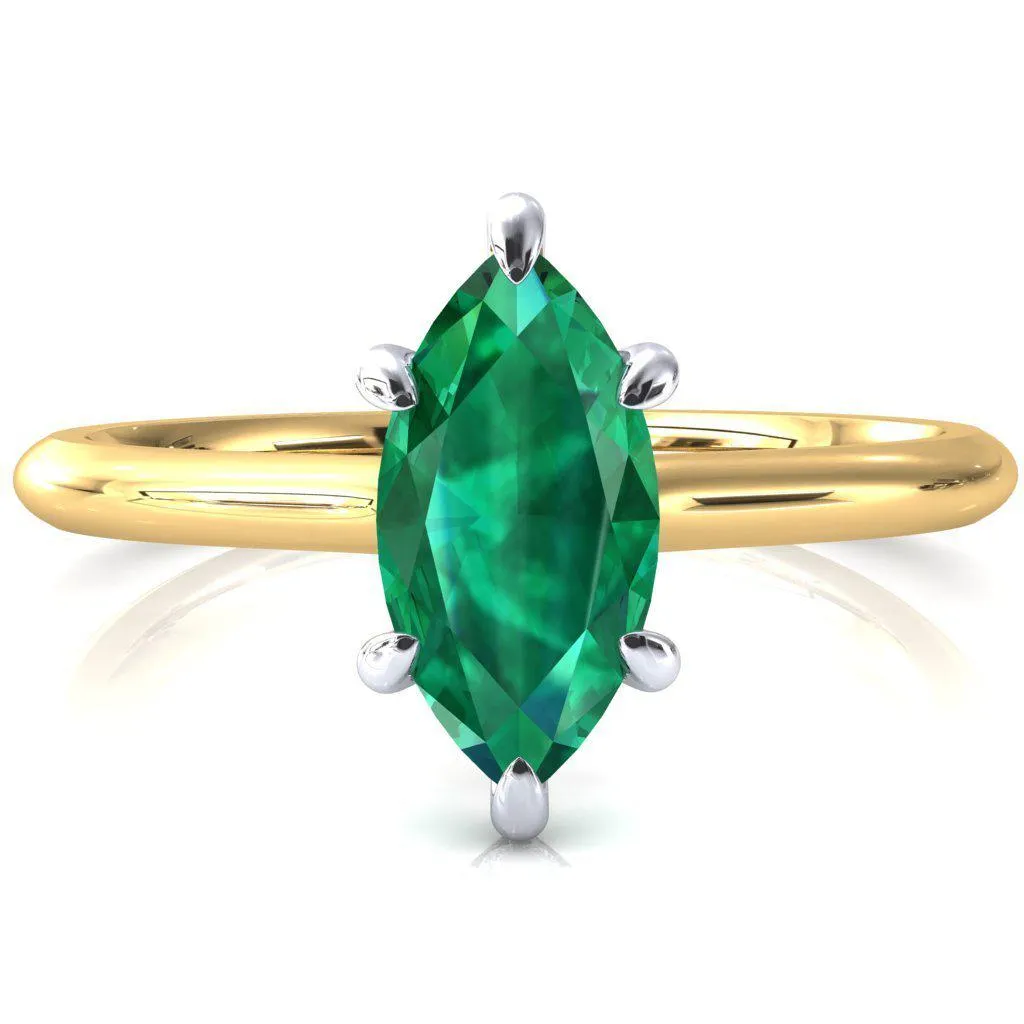 Secret Marquise Emerald 6 Prong Floating Halo Engagement Ring