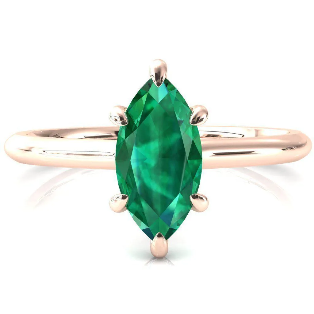 Secret Marquise Emerald 6 Prong Floating Halo Engagement Ring