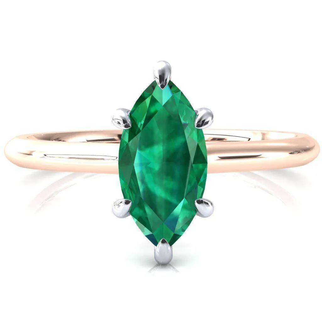 Secret Marquise Emerald 6 Prong Floating Halo Engagement Ring