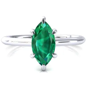 Secret Marquise Emerald 6 Prong Floating Halo Engagement Ring