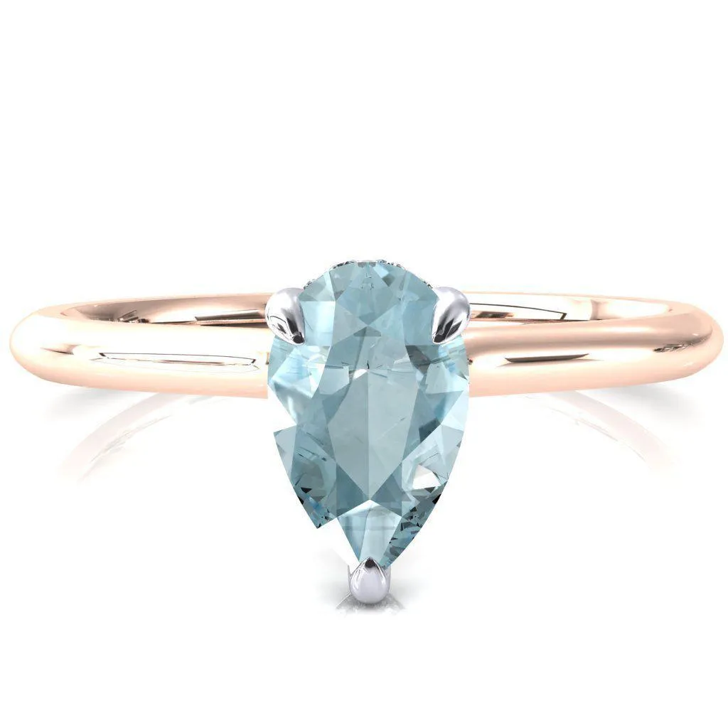 Secret Pear Aqua Blue Spinel 3 Prong Floating Halo Engagement Ring