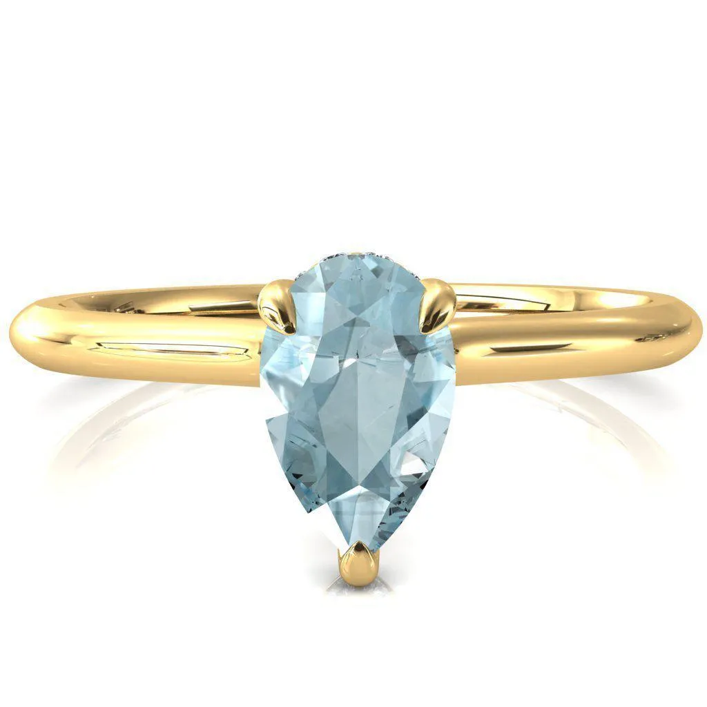 Secret Pear Aqua Blue Spinel 3 Prong Floating Halo Engagement Ring