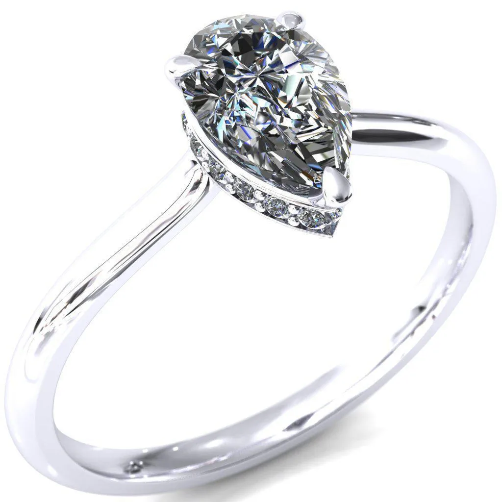 Secret Pear Center Stone 3 Prong Floating Halo Engagement Ring