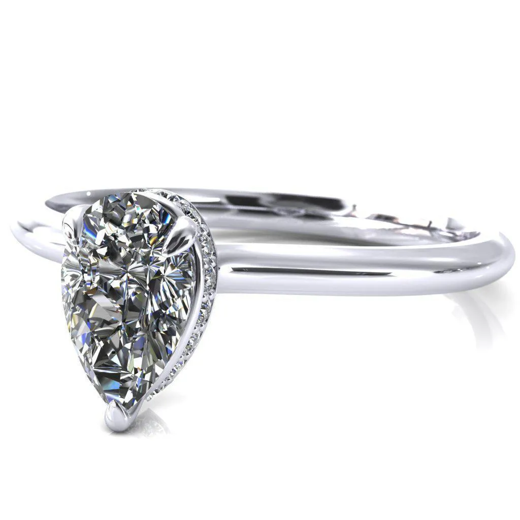 Secret Pear Center Stone 3 Prong Floating Halo Engagement Ring