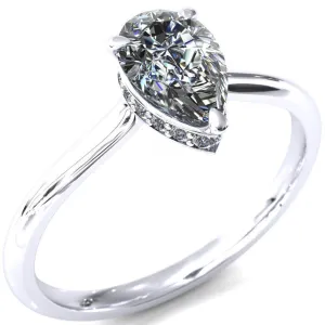 Secret Pear Center Stone 3 Prong Floating Halo Engagement Ring