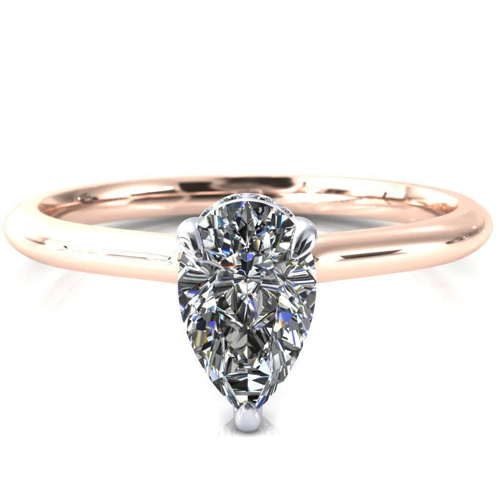 Secret Pear Center Stone 3 Prong Floating Halo Engagement Ring