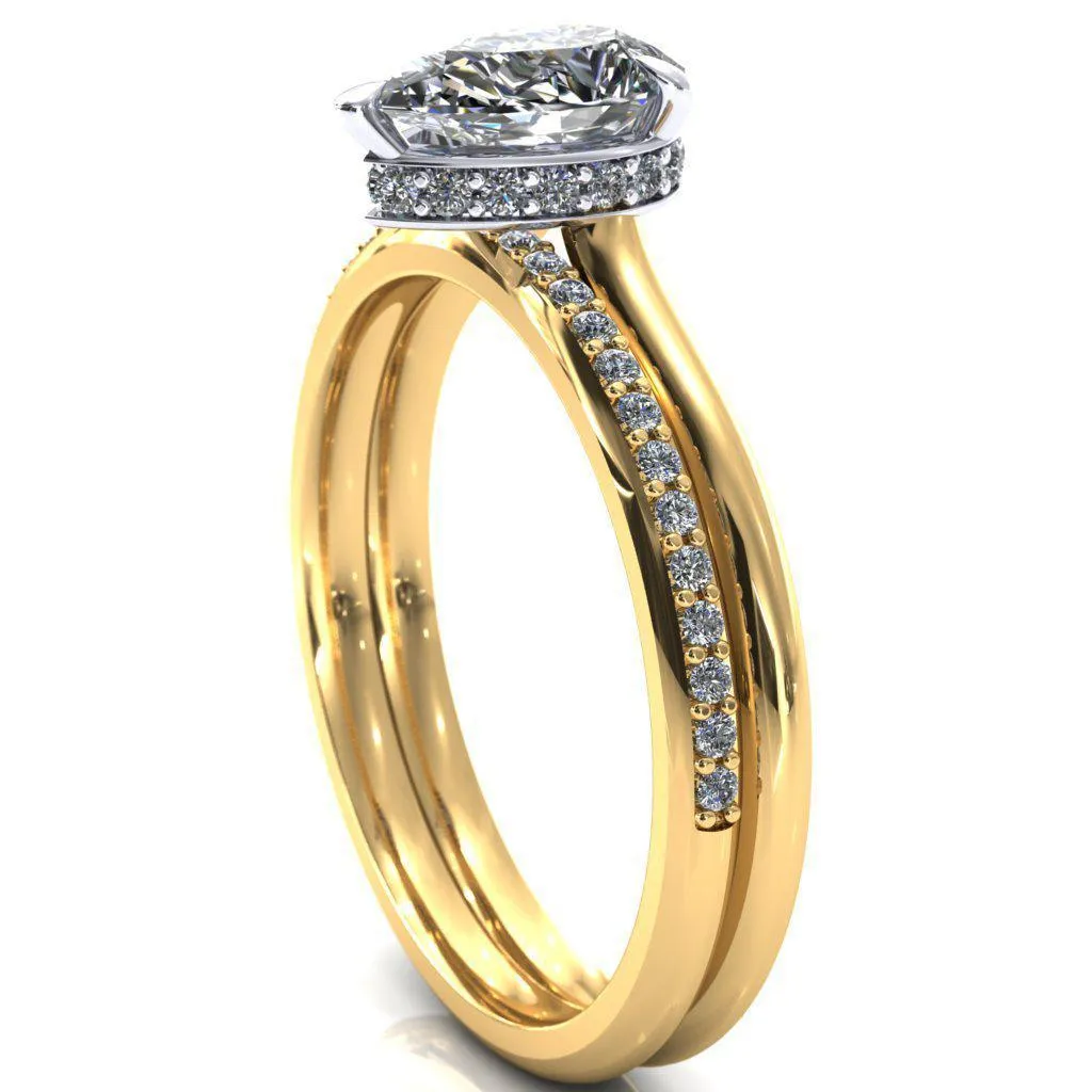 Secret Pear Center Stone 3 Prong Floating Halo Engagement Ring