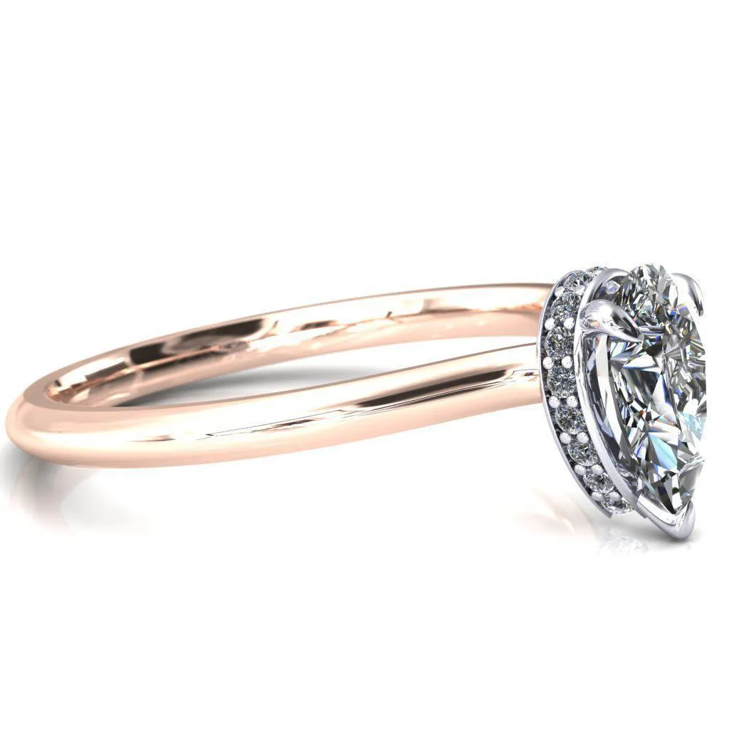 Secret Pear Center Stone 3 Prong Floating Halo Engagement Ring