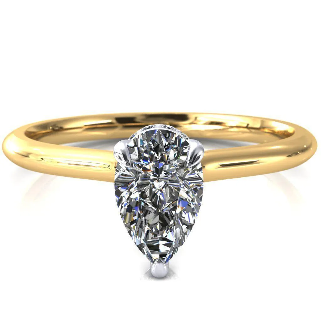 Secret Pear Center Stone 3 Prong Floating Halo Engagement Ring
