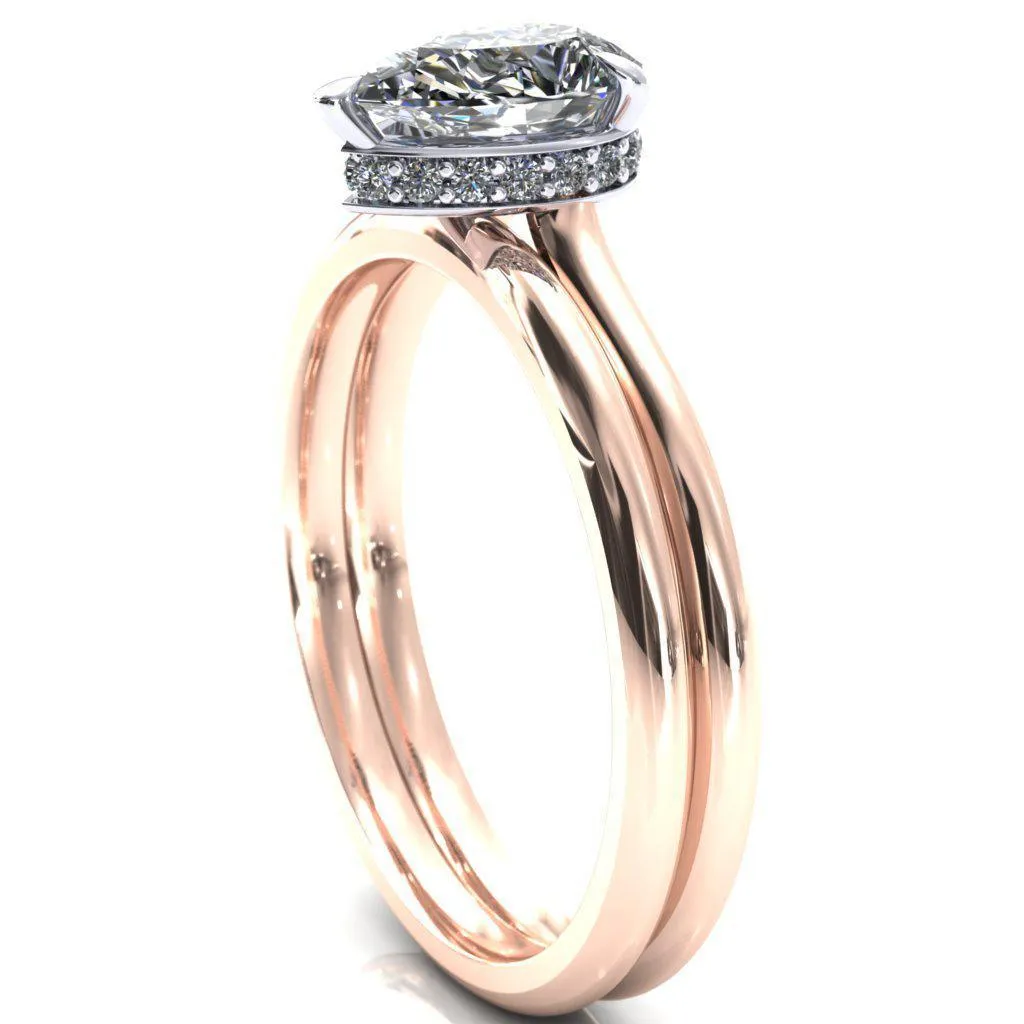 Secret Pear Center Stone 3 Prong Floating Halo Engagement Ring