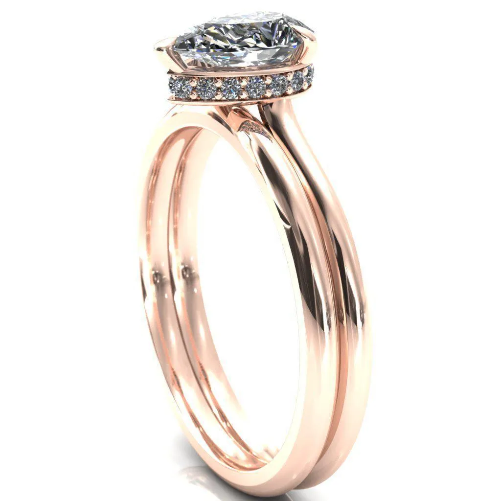 Secret Pear Center Stone 3 Prong Floating Halo Engagement Ring