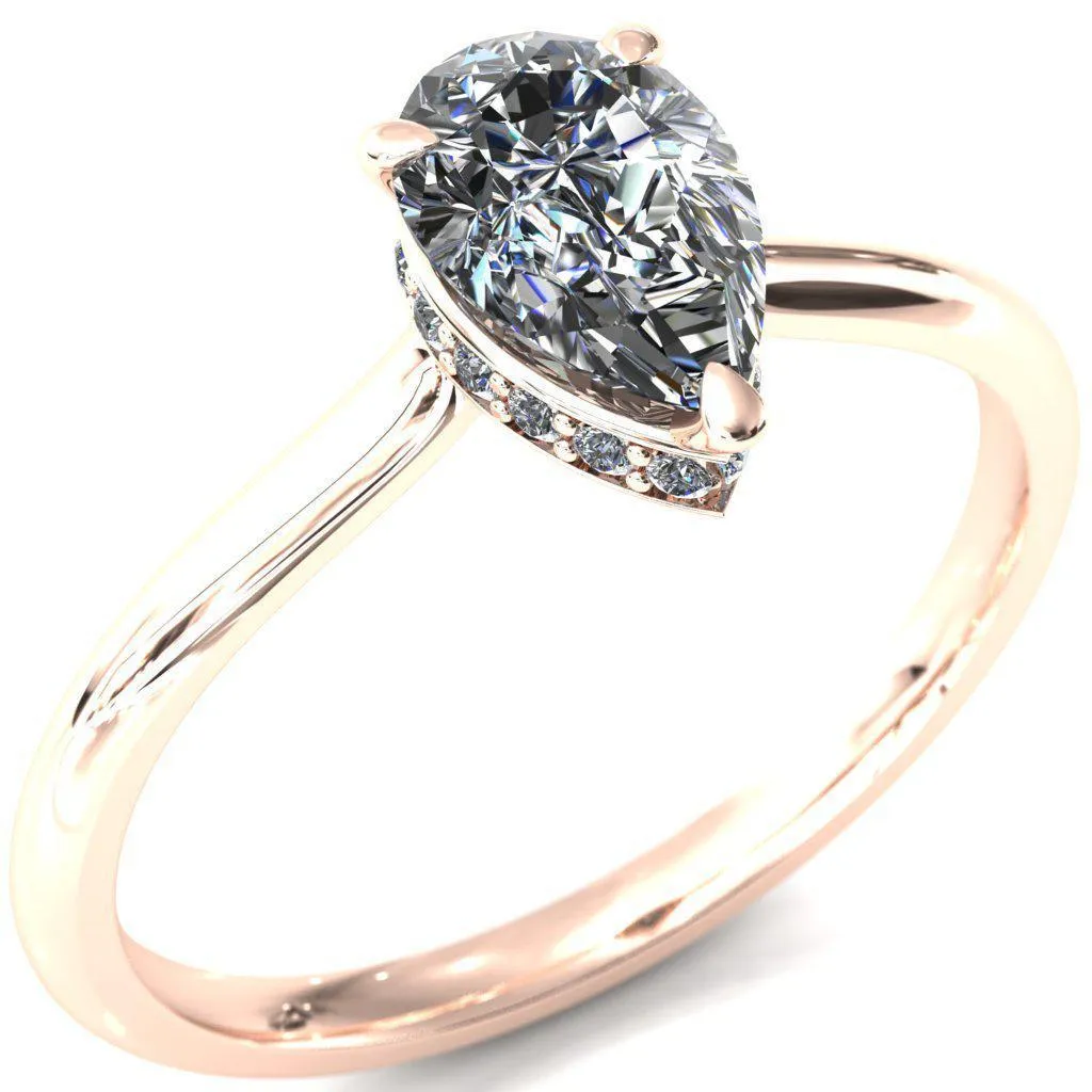 Secret Pear Center Stone 3 Prong Floating Halo Engagement Ring
