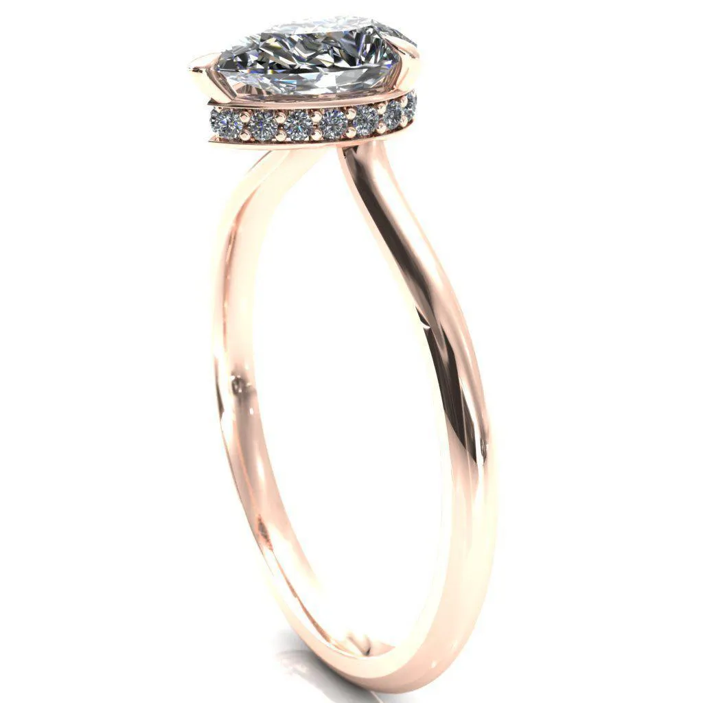 Secret Pear Center Stone 3 Prong Floating Halo Engagement Ring