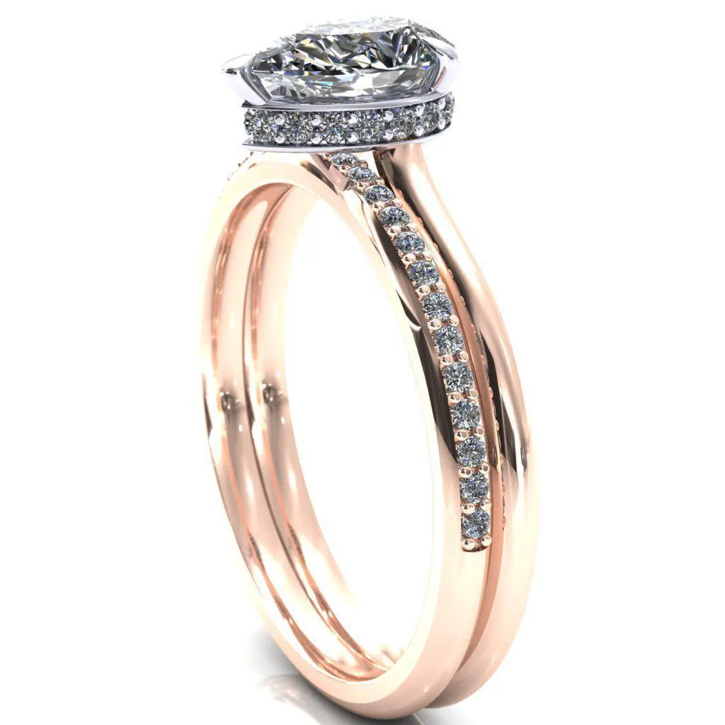 Secret Pear Center Stone 3 Prong Floating Halo Engagement Ring