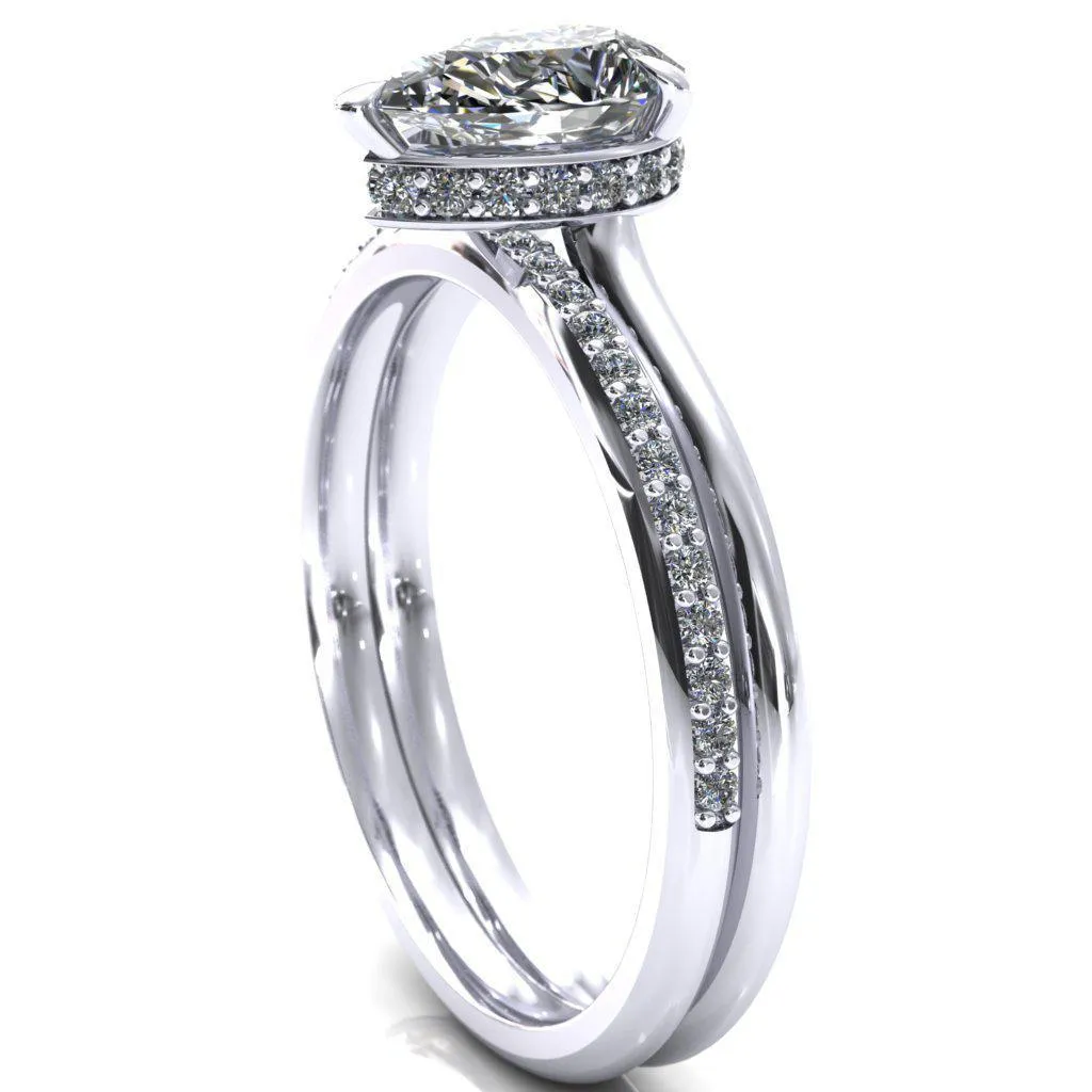 Secret Pear Center Stone 3 Prong Floating Halo Engagement Ring