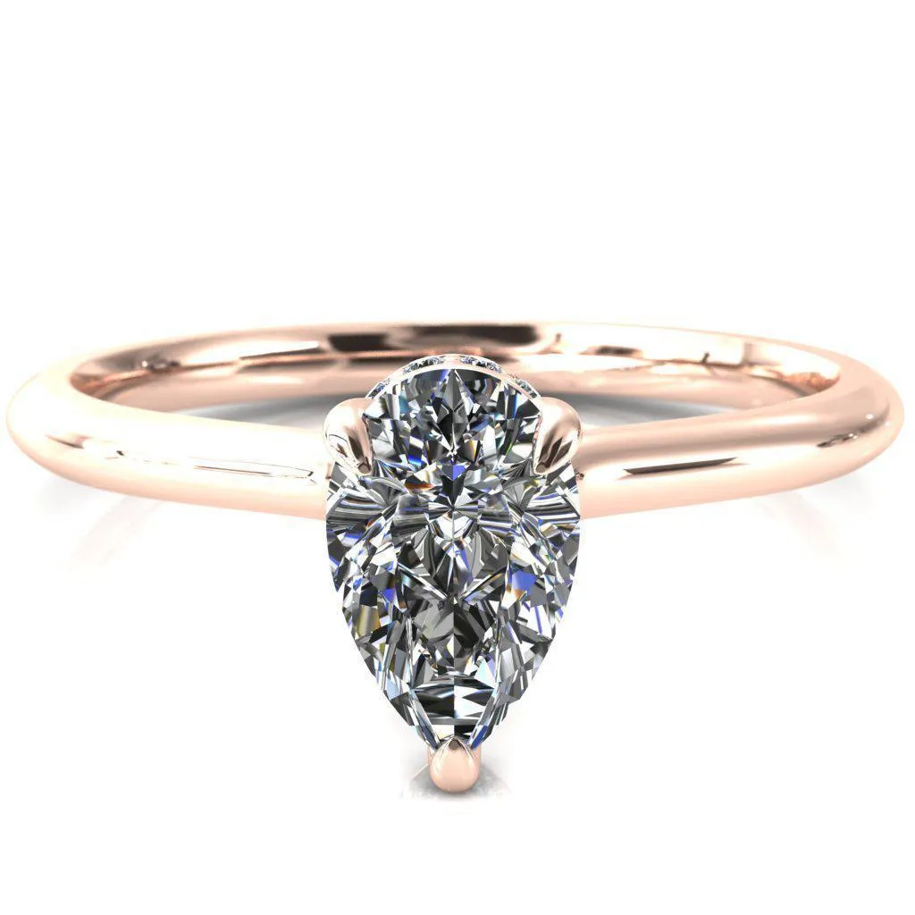Secret Pear Center Stone 3 Prong Floating Halo Engagement Ring