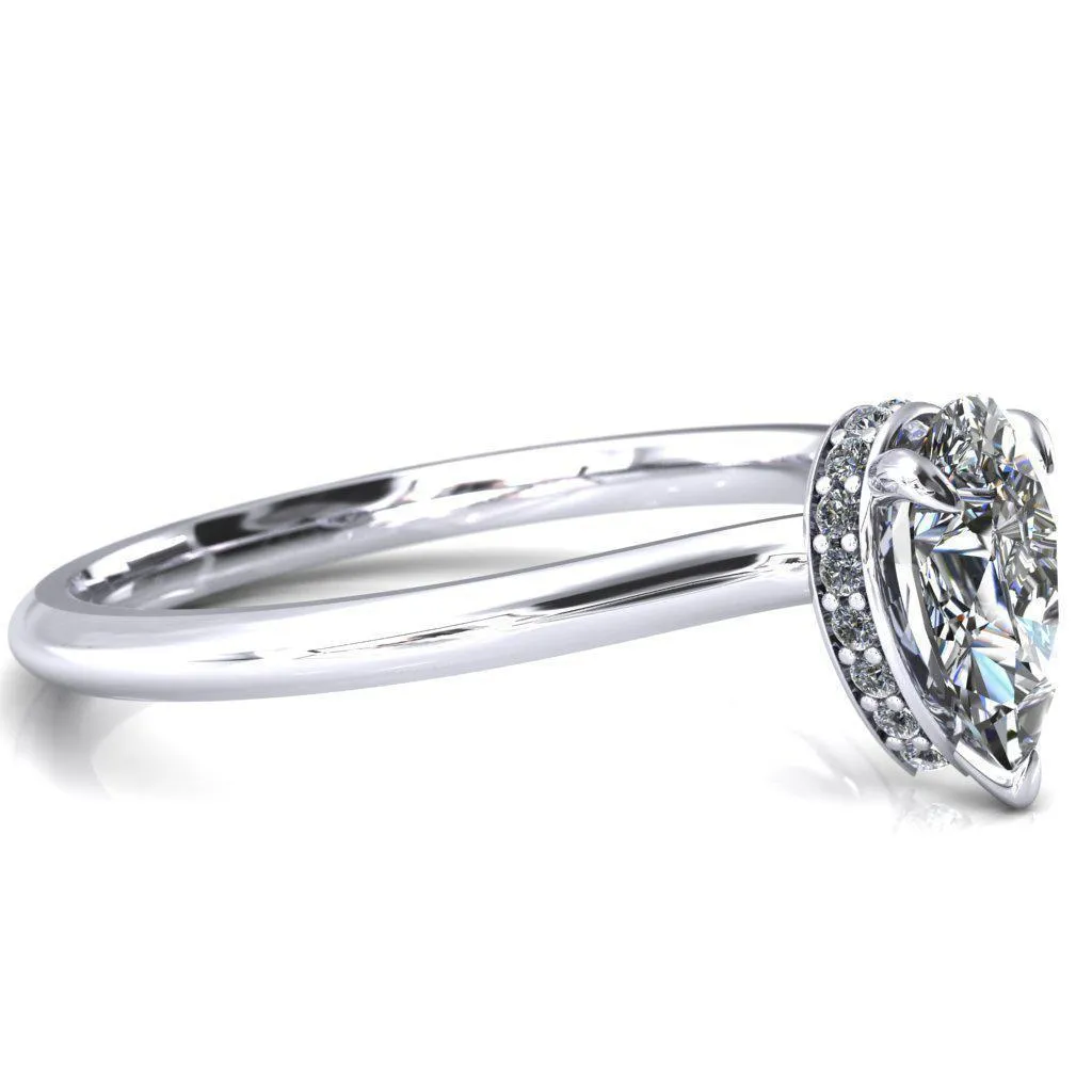Secret Pear Center Stone 3 Prong Floating Halo Engagement Ring