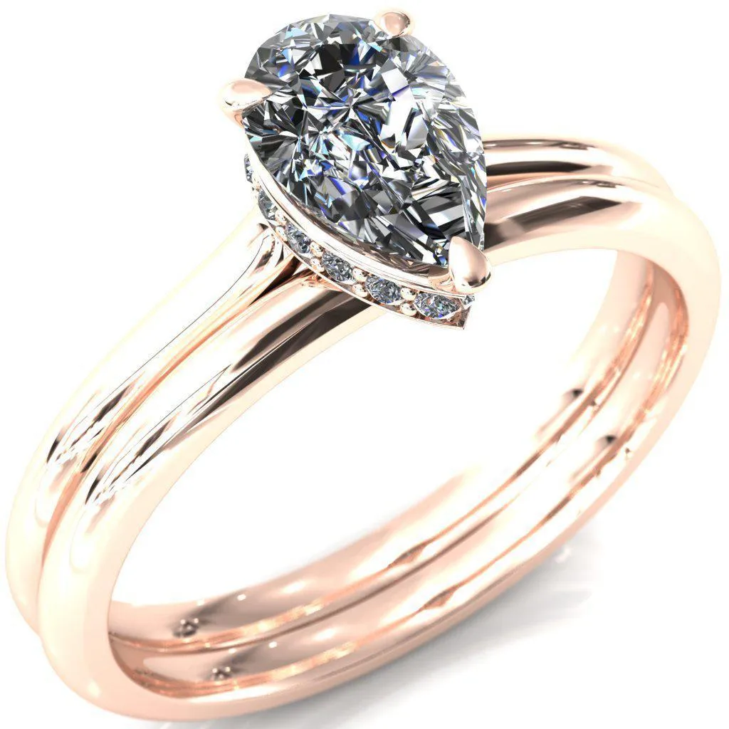 Secret Pear Center Stone 3 Prong Floating Halo Engagement Ring