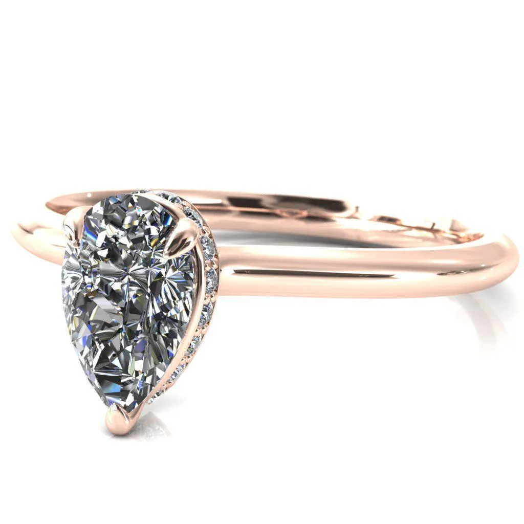 Secret Pear Center Stone 3 Prong Floating Halo Engagement Ring