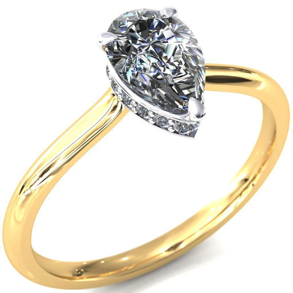 Secret Pear Center Stone 3 Prong Floating Halo Engagement Ring