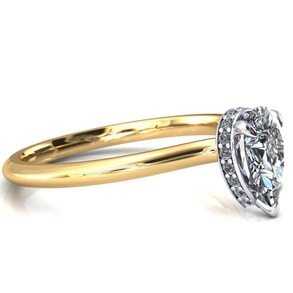 Secret Pear Center Stone 3 Prong Floating Halo Engagement Ring
