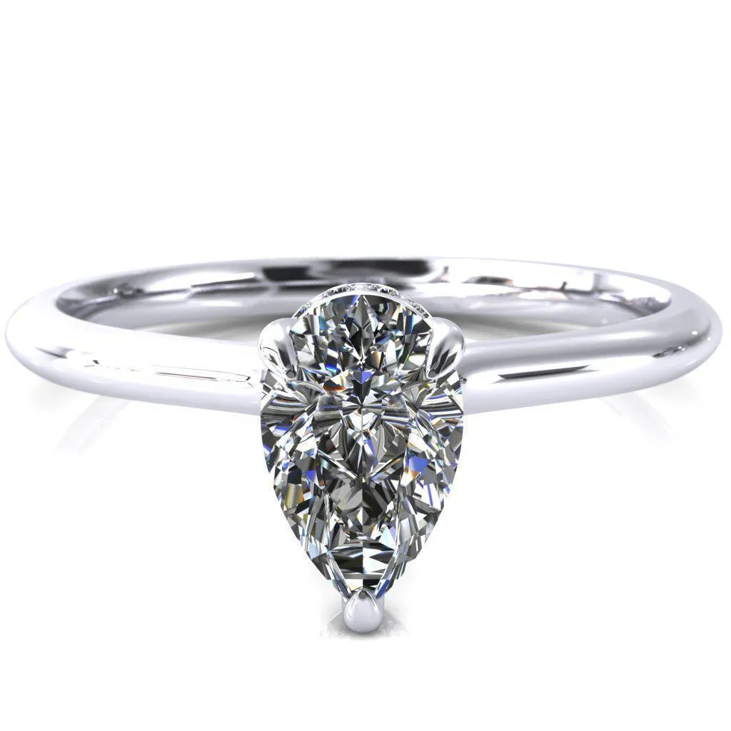 Secret Pear Center Stone 3 Prong Floating Halo Engagement Ring