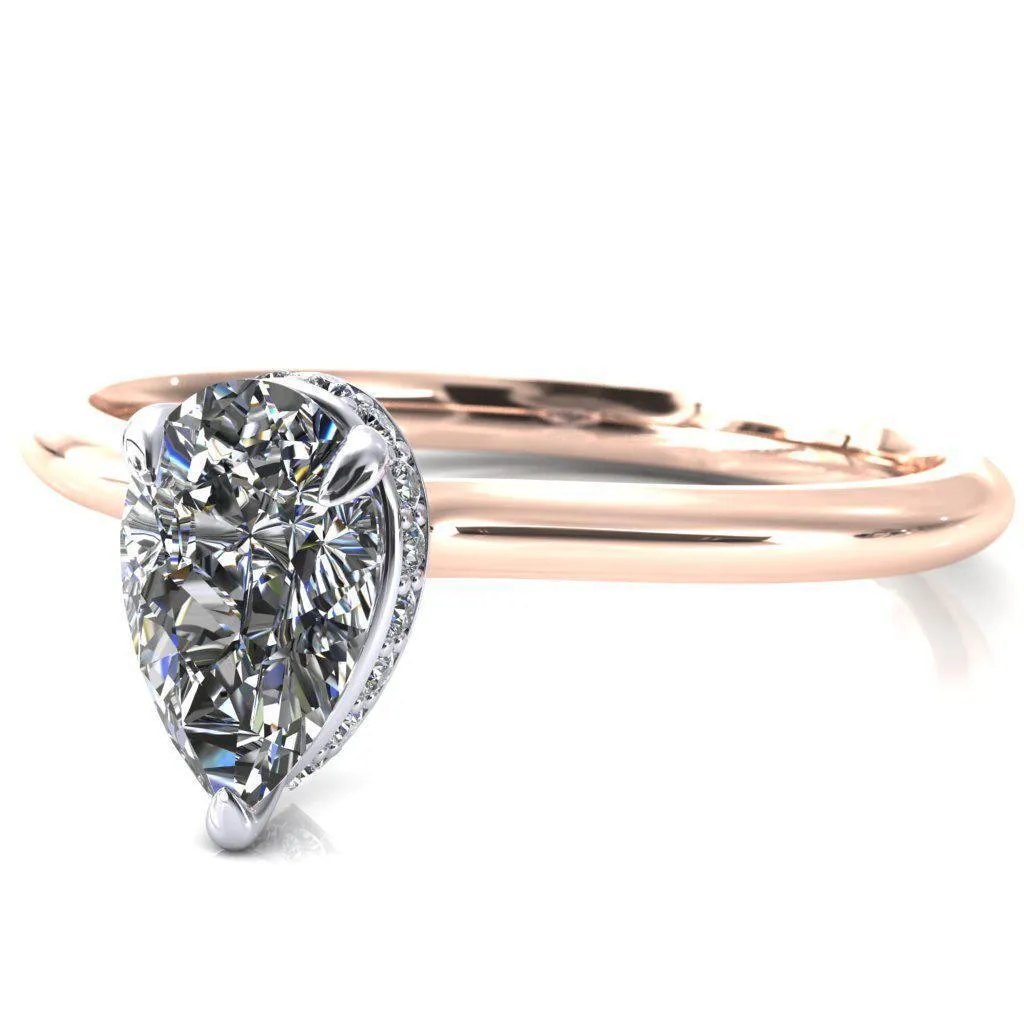 Secret Pear Center Stone 3 Prong Floating Halo Engagement Ring