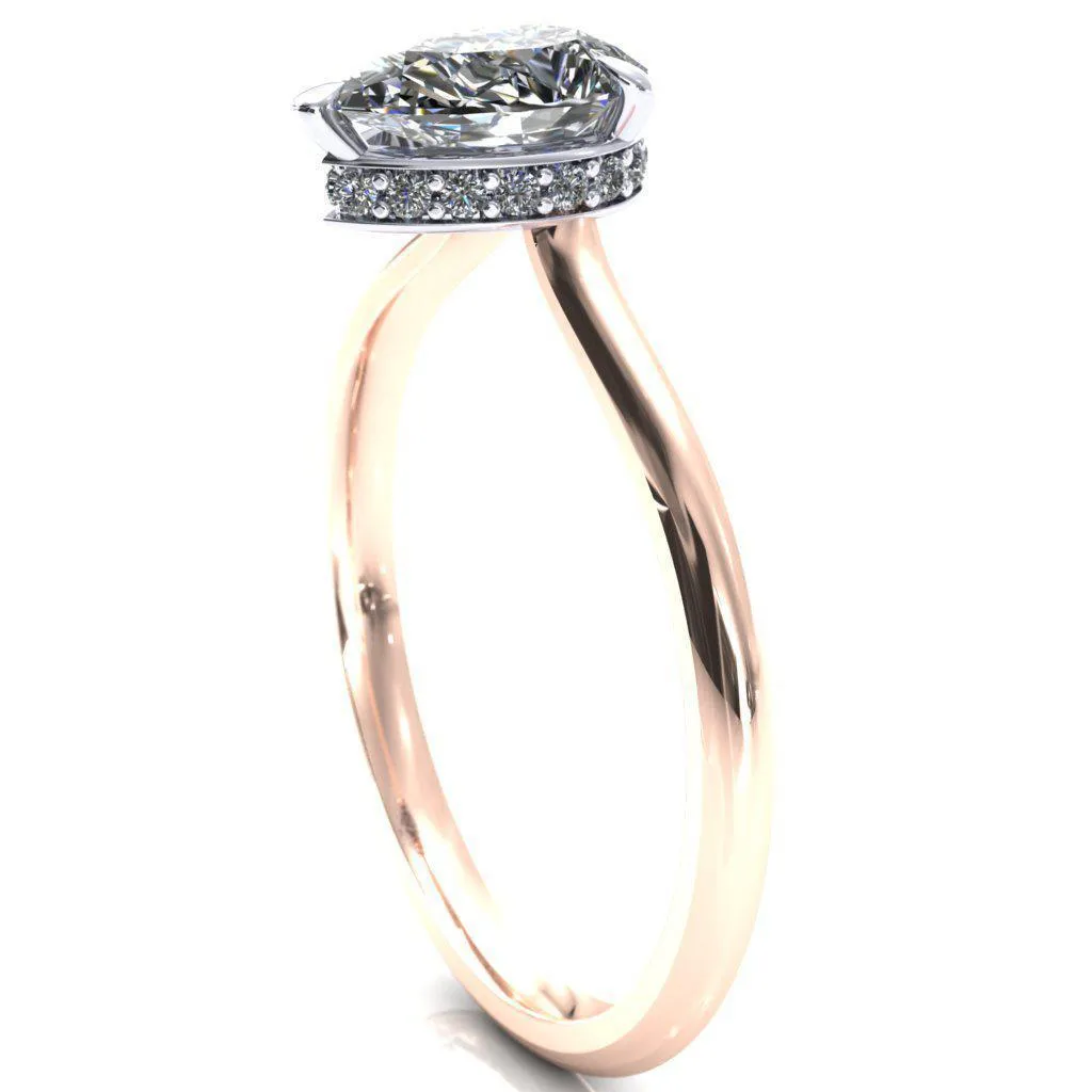 Secret Pear Center Stone 3 Prong Floating Halo Engagement Ring