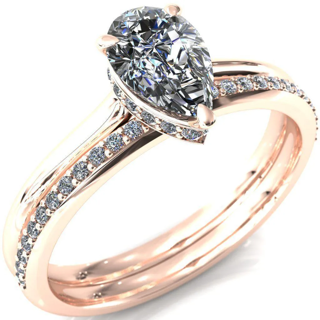 Secret Pear Center Stone 3 Prong Floating Halo Engagement Ring