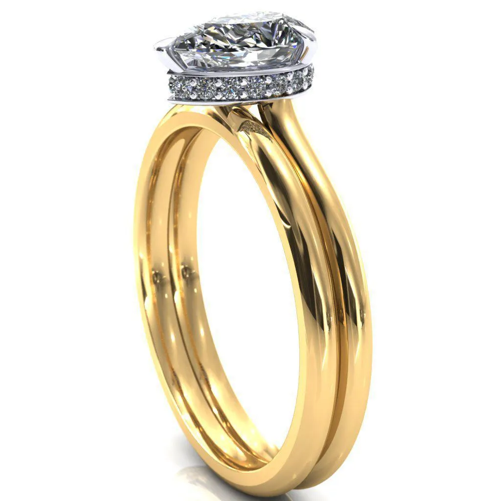 Secret Pear Center Stone 3 Prong Floating Halo Engagement Ring