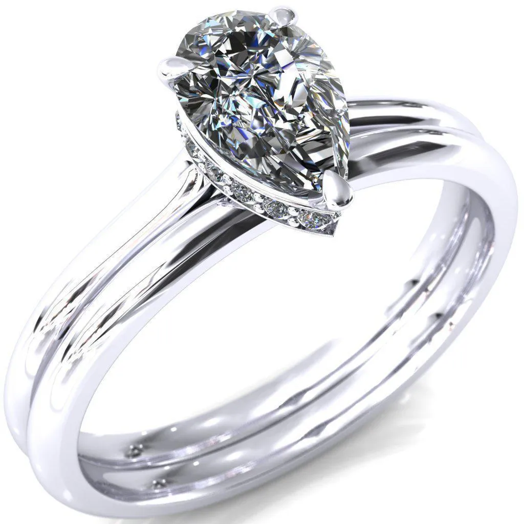 Secret Pear Center Stone 3 Prong Floating Halo Engagement Ring