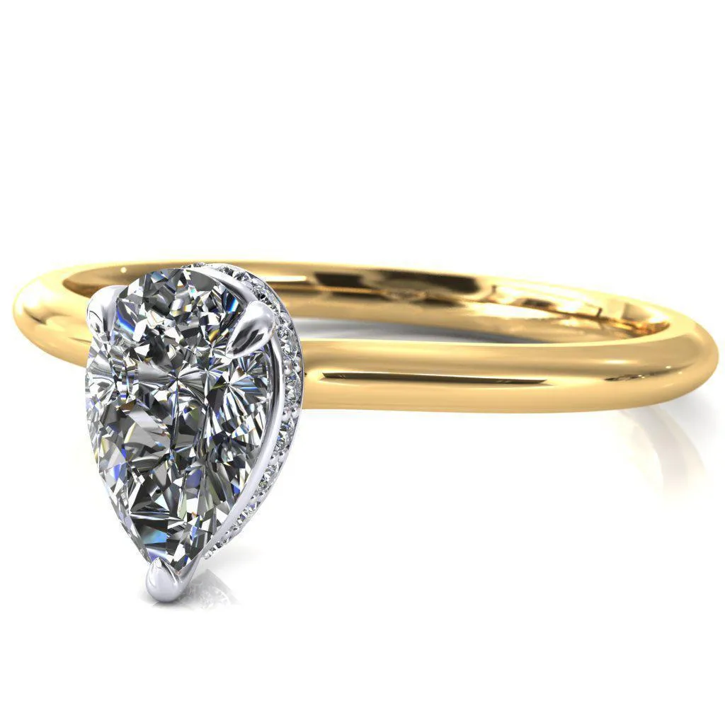 Secret Pear Center Stone 3 Prong Floating Halo Engagement Ring