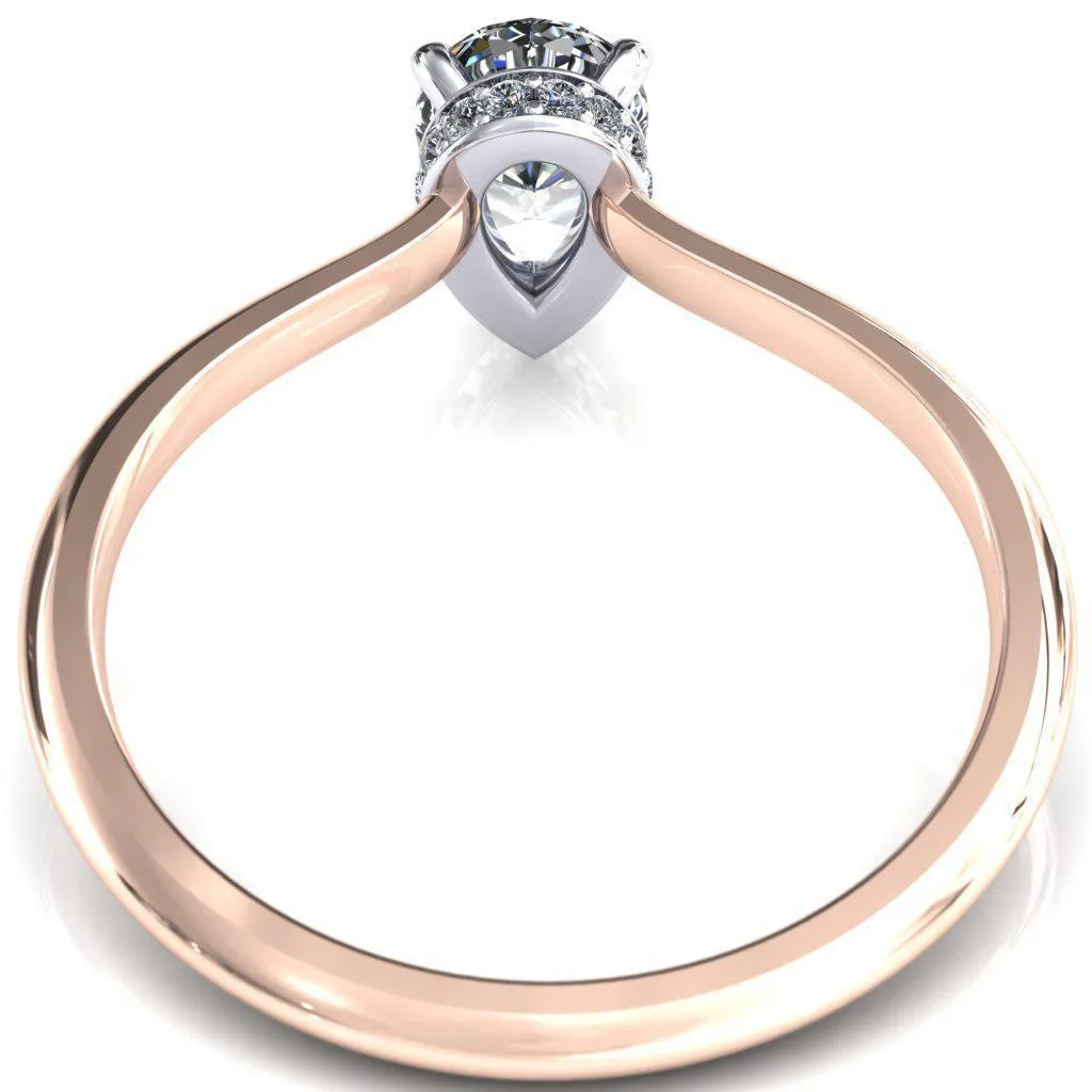 Secret Pear Center Stone 3 Prong Floating Halo Engagement Ring