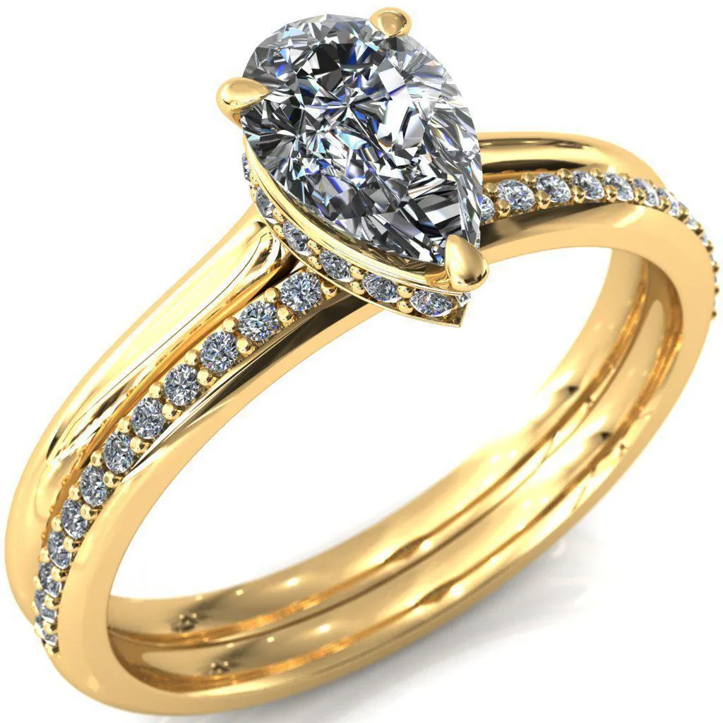 Secret Pear Center Stone 3 Prong Floating Halo Engagement Ring
