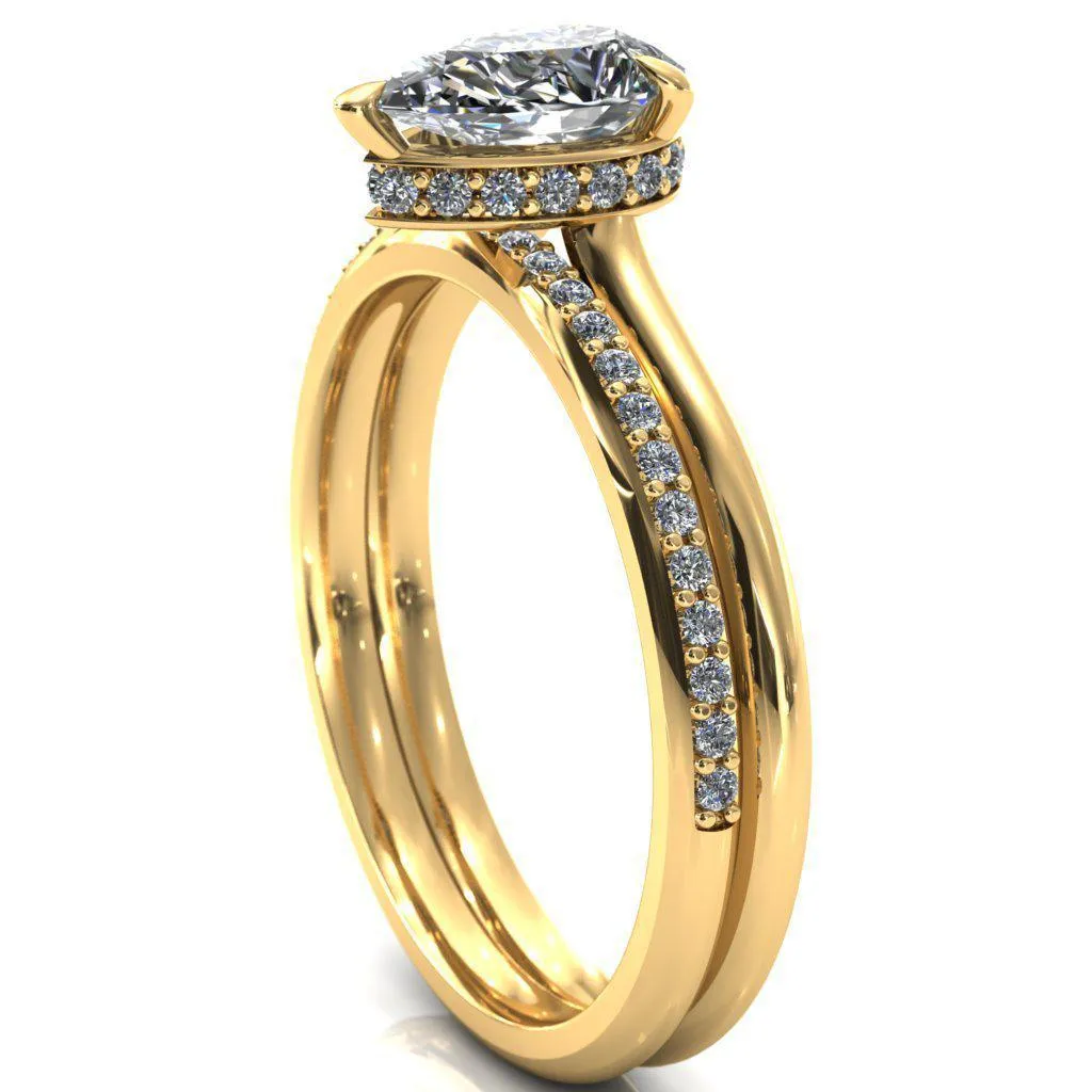 Secret Pear Center Stone 3 Prong Floating Halo Engagement Ring
