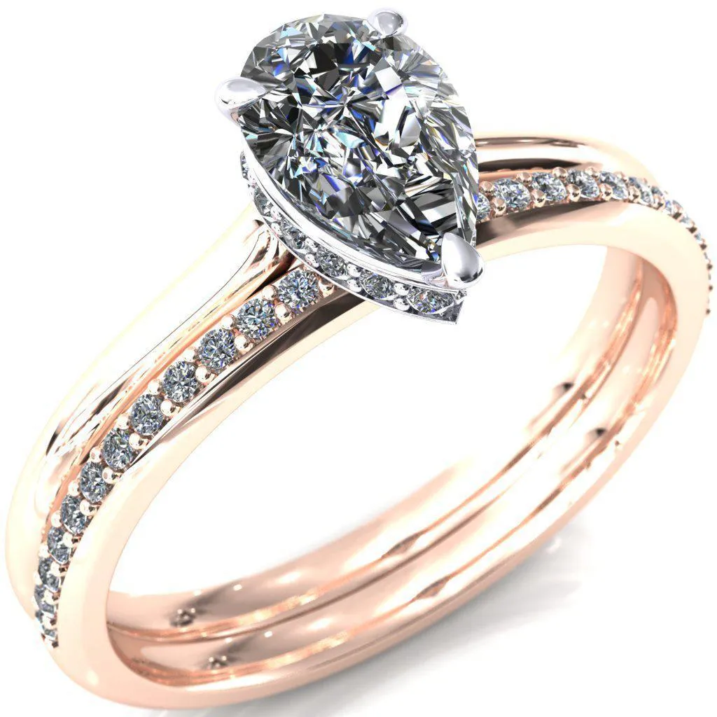 Secret Pear Center Stone 3 Prong Floating Halo Engagement Ring