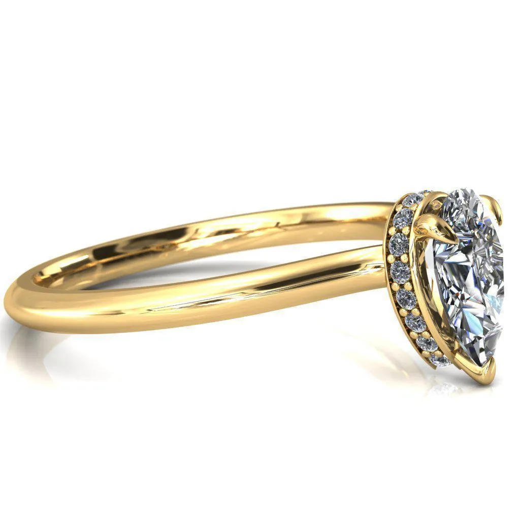 Secret Pear Center Stone 3 Prong Floating Halo Engagement Ring