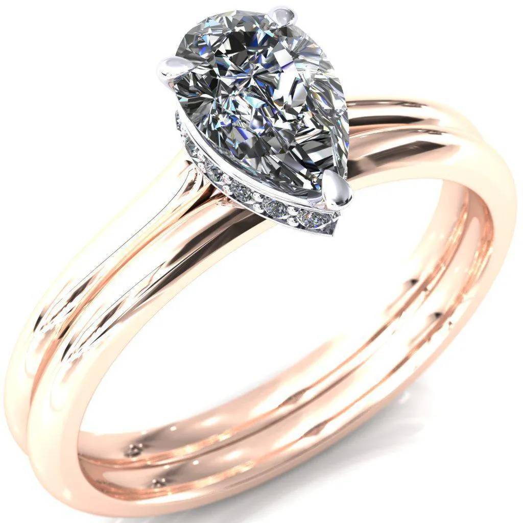 Secret Pear Center Stone 3 Prong Floating Halo Engagement Ring