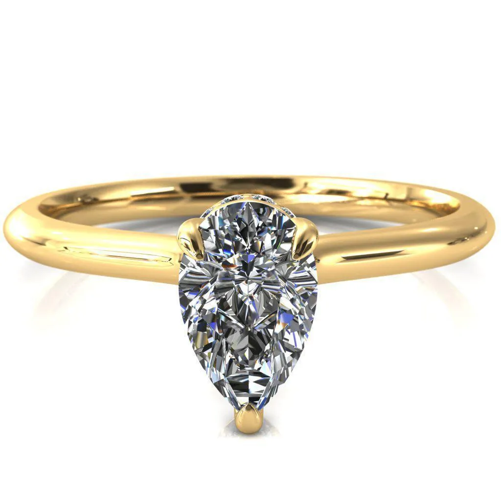 Secret Pear Center Stone 3 Prong Floating Halo Engagement Ring