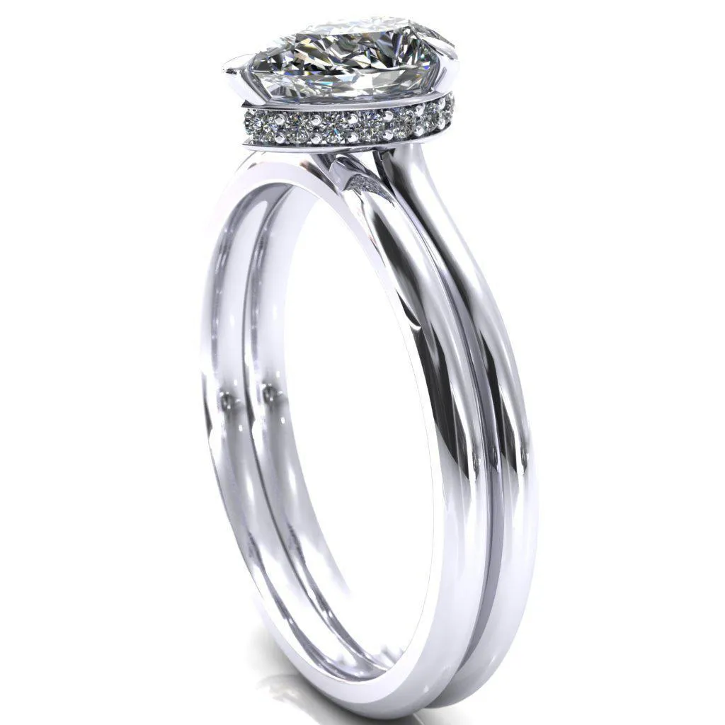 Secret Pear Center Stone 3 Prong Floating Halo Engagement Ring