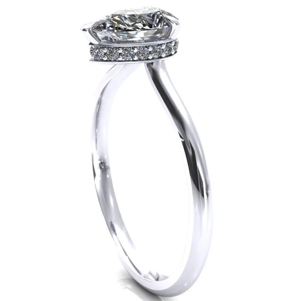 Secret Pear Center Stone 3 Prong Floating Halo Engagement Ring