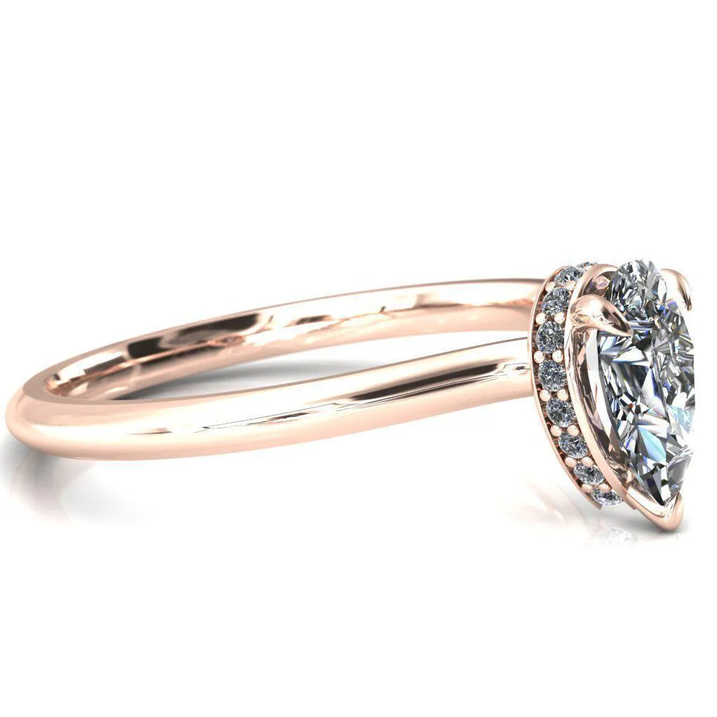 Secret Pear Center Stone 3 Prong Floating Halo Engagement Ring