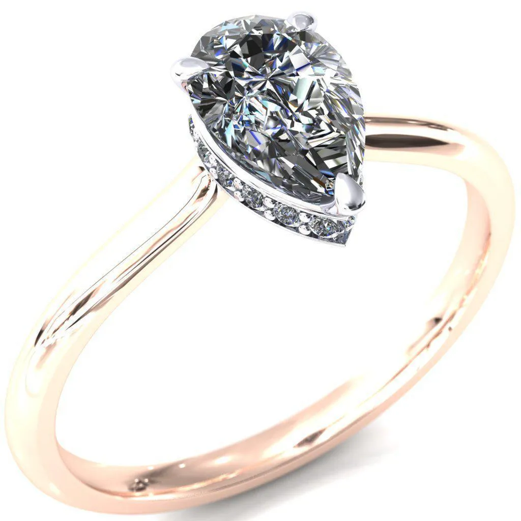 Secret Pear Center Stone 3 Prong Floating Halo Engagement Ring