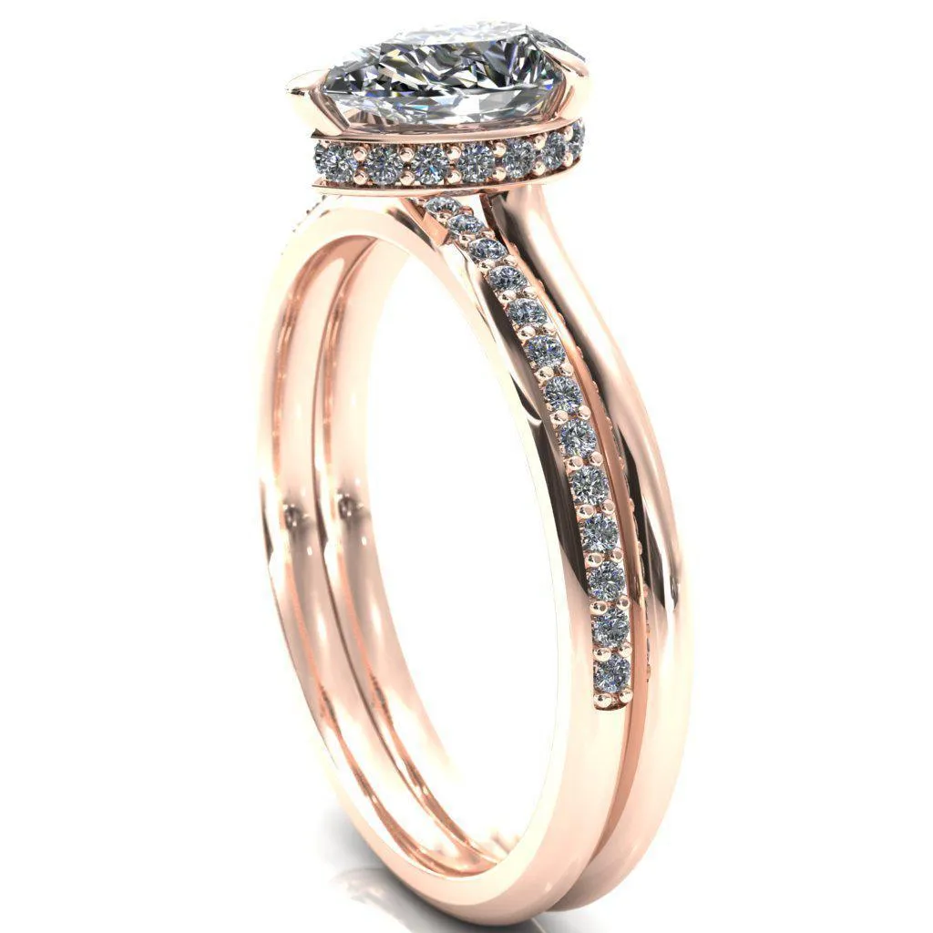 Secret Pear Center Stone 3 Prong Floating Halo Engagement Ring